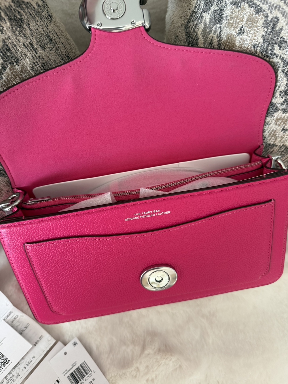 🌷 AUTH Coach Dragonfruit CH735 Fuchsia Pink Leather Tabby 26  Handbag Bag - Picture 8 of 16